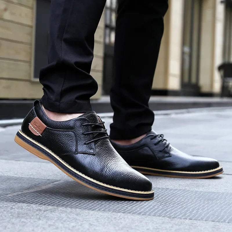 Mens Genuine Leather Brogue Oxford Dress Shoes (Black)-3