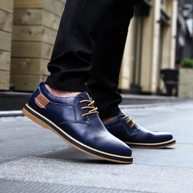 Mens Genuine Leather Brogue Oxford Dress Shoes (Blue)-1