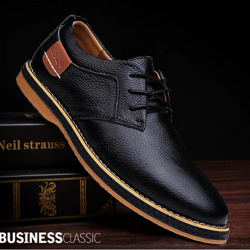 Mens Genuine Leather Brogue Oxford Dress Shoes (Black)-1